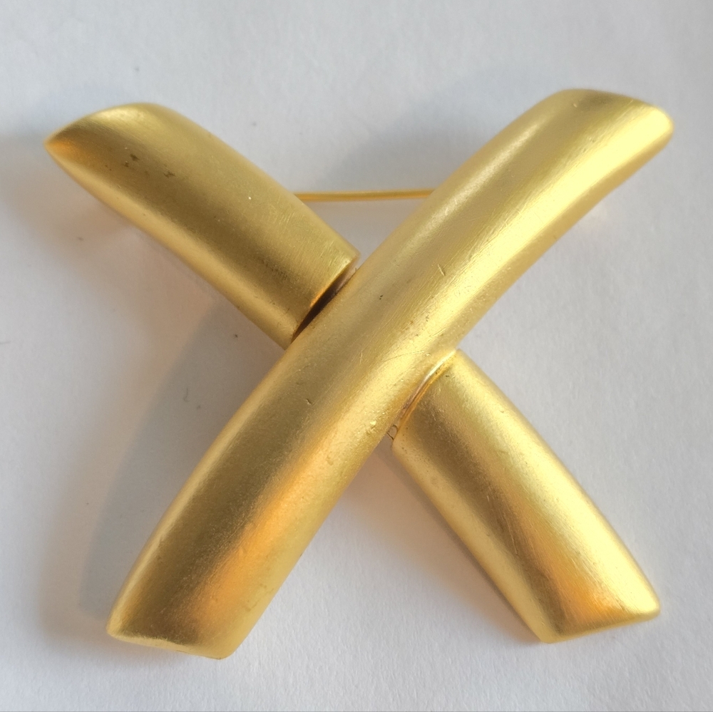 Vintage letter X brooch pin gold tone alphabet monogram jewelry